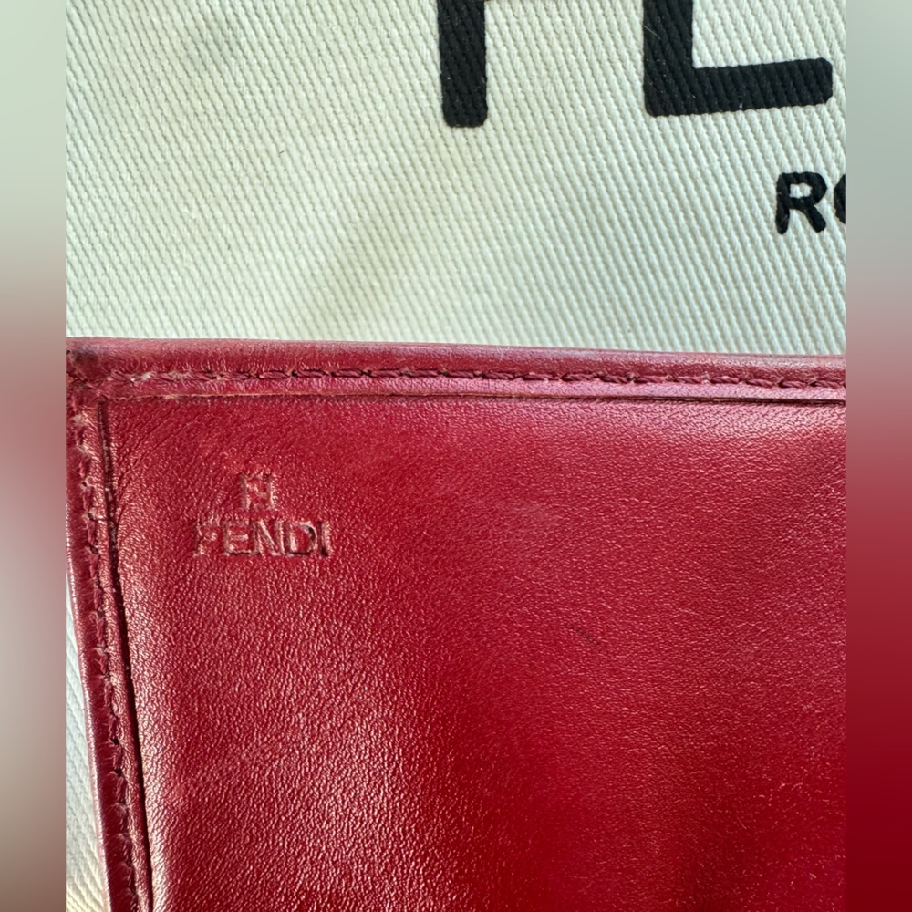 FENDI Vintage Zucca Red and Tan Canvas Snap Wallet W/Dust Bag - Picture 5 of 15